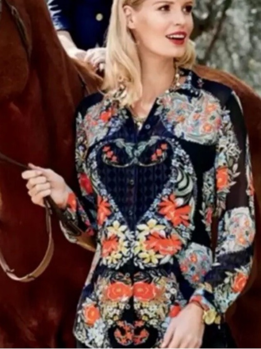 EUC Cabi Semi Sheer Floral Heart Button Down Blouse L